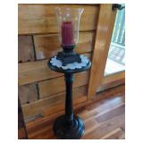 Black Wood Pedestal Table with Candle Holder