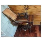 Treadle Sewing Machine with Table and Drawers