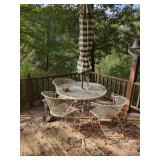 Patio Set with Umbrella and Decorative Figurines
