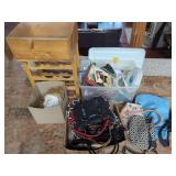 Wood Box, Wine Rack and Assorted Bags