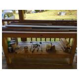 Woodworking Workbench, Paint, Tools, and Supplies