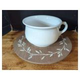 White Ceramic Chamber Pot with Wood Base