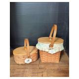Two Woven Baskets with Liners and Lids