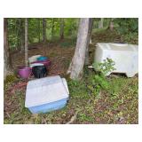 Dog House, Lesco Tank, and Assorted Plastic Pots