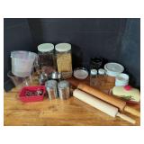 Assorted Kitchenware with Jars, Measuring Tools, and More