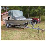 Aluminum Boat with Trailer and Johnson 28 Outboard Motor