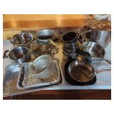 Collection of Cookware including Cuisinart Pans and Colanders