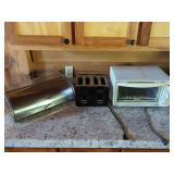 Black & Decker Toaster Oven, Betty Crocker Toaster, and Metal Bread Box