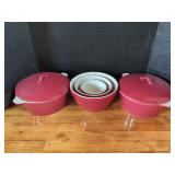 LTD Commodities Red and White Nesting Bowls and Covered Dishes Set
