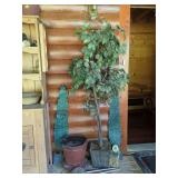 Potted Tree, Planters, Wind Chimes, and Green Wall Art