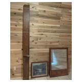 Wooden Mirror, Shelf, and Framed Waterfall Print