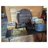 Assorted Home Decor Items: Van Gilder Deer Print, Welcome Sign, Dog Bookends, and More
