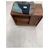 Wood Cabinet with Woven Throw Blanket