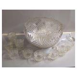 Cut Glass Punch Bowl Set with Ladle and Cups