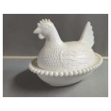 White Milk Glass Hen on Nest Covered Dish
