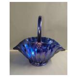 Blue Iridescent Glass Basket with Handle