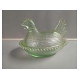Green Hen on Nest Glass Dish