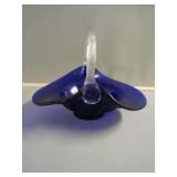 Cobalt Blue Glass Basket with Clear Handle