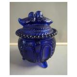 Blue Glass Covered Dish
