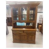 Wooden Hutch with Glass Cabinets and Storage