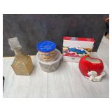 Assorted Home Goods: Decanter, Puzzle, Planter, and Spread