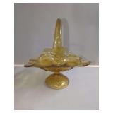 Amber Glass Pedestal Basket with Handle