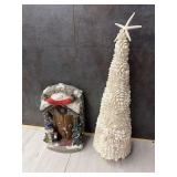 Christmas House Scene and Seashell Tree Figurines