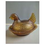 Amber Hen on Nest Covered Dish