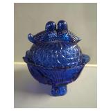 Blue Glass Bird Nest Covered Candy Dish