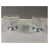 2 Diamond Cut Glass Bowls with Metal Base