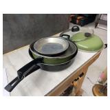 Mixed Cookware - Frying Pan, Saucepans, Pie Dishes, and Lid