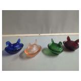 Four Glass Hen on Nest Figurines