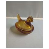Amber Glass Chicken on Nest Figurine