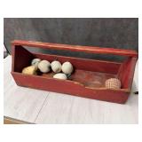 Red Wooden Carrier with Decorative Stuffed Fruit