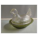 Glass Hen on Nest Covered Dish
