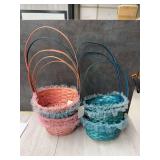 Two Woven Baskets with Handles and Ruffled Trim