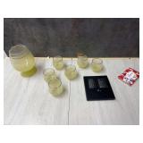 Assorted Glassware, Tissues, and Decorative Metal Plates