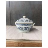 Covered Serving Bowl Blue Floral Design