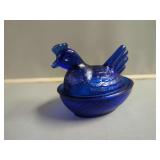 Blue Glass Hen on Nest
