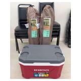 2 Embark Mesh Quad Chairs in Carry Bags and Igloo Latitude 52 Quart Cooler
