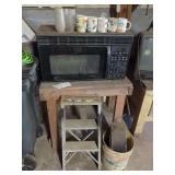General Electric Microwave, Bench, Step Stool, Glassware, and More