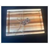 Hand Crafted Striped Wooden Cutting Board with Side Handles and Juice Grooves