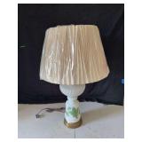 White Glass Lamp with Green Leaves and Shade