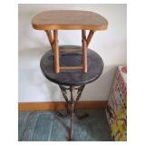 Marble Top Stand and Folding Wood Stool