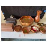 Wooden Bowls, Vase, and Storage Boxes