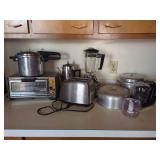 Kitchen Appliance: Toaster Oven, Blender, Toaster, Pressure Cooker, Coffee Pot, and Mini Food Processor