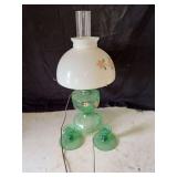 Green Depression Glass Lamp with Two Candle Holders