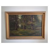 Framed Forest Oil Painting
