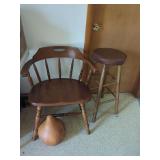 Wooden Chair, Stool and Gourd