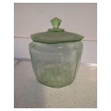 Green Uranium Depression Glass Covered Candy Dish